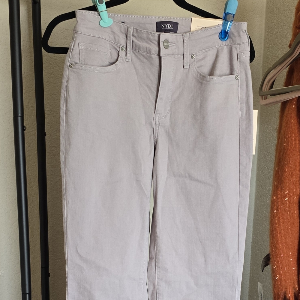 NYDJ Marilyn Straight Leg Pearl Gray 6 Tall Denim